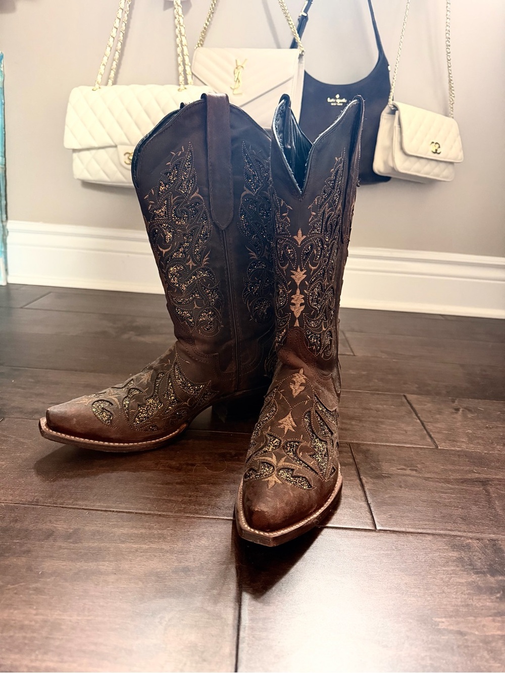 J.B. Dillon Brown Embroidered Lace-Up Western Boots